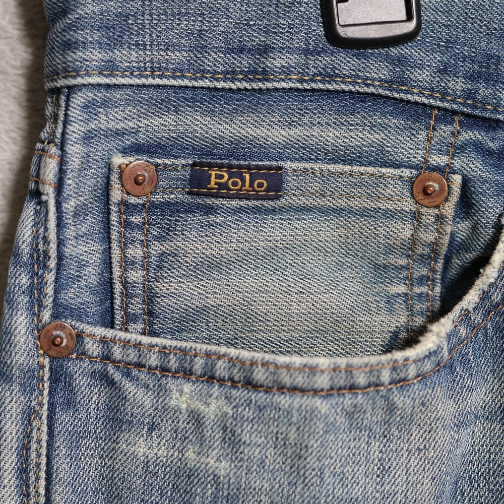 Polo Ralph Lauren Jeans Mens 34x32 Blue Sullivan Slim Denim Whiskering Distress - Picture 7 of 16